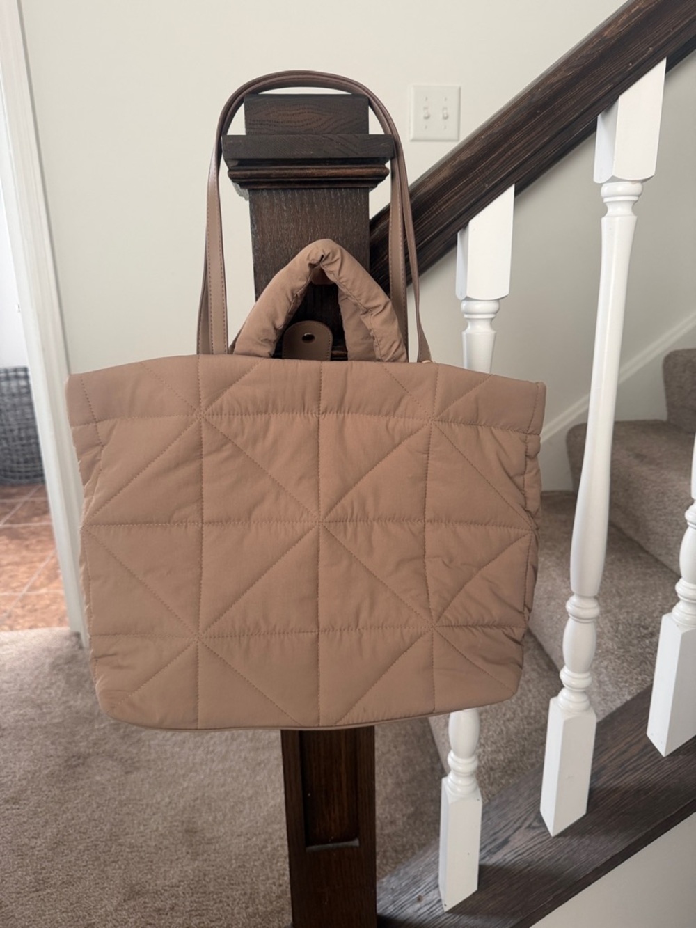 a new day Quilted Tote in Taupe Brown